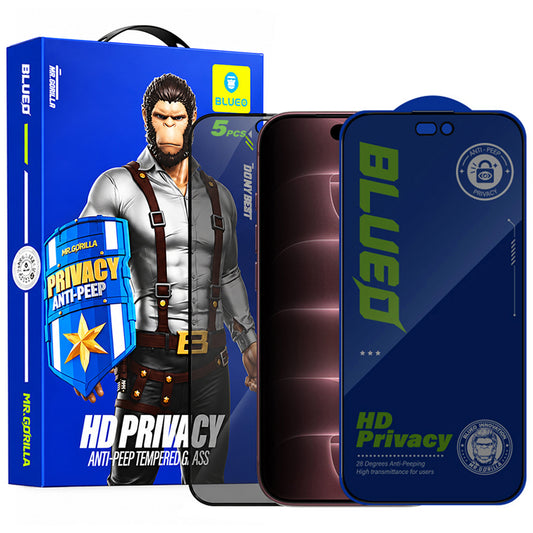 Blueo Anti-Peep Privacy-schermbeschermer voor Apple iPhone 18 Pro Max, gehard glas, volledige kleeflaag, set van 5 stuks
