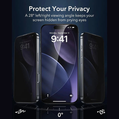 Film de protection écran Privacy ESR Armorite UltraFit pour Apple iPhone 17 Pro, Verre Trempé, Full Glue, Lot de 3 pièces