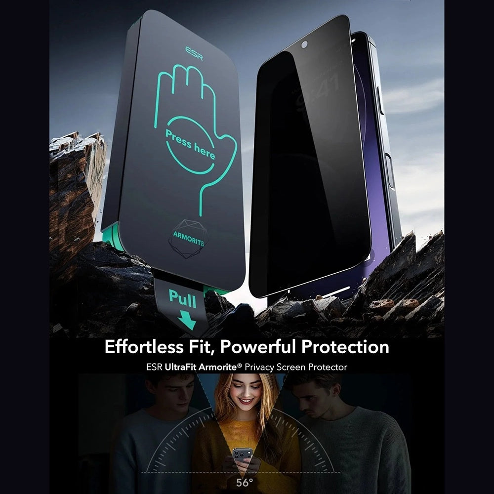 Film de protection écran Privacy ESR Armorite UltraFit pour Apple iPhone 17 Pro, Verre Trempé, Full Glue, Lot de 3 pièces