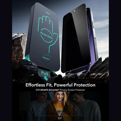 Film de protection écran Privacy ESR Armorite UltraFit pour Apple iPhone 17 Pro, Verre Trempé, Full Glue, Lot de 3 pièces