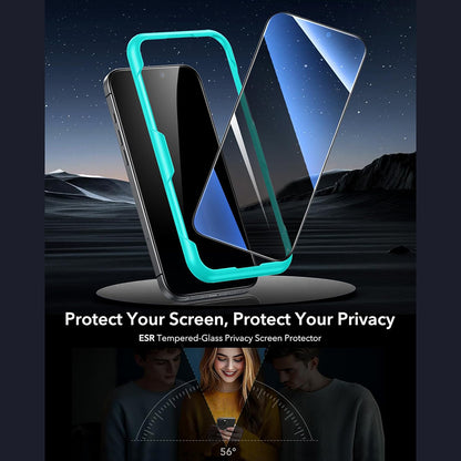 Privacy ESR schermbeschermfolie voor Apple iPhone 17 Pro, Gehard Glas, Volledige Lijm, Set van 3 stuks
