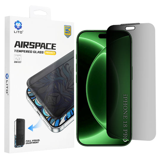 Film de protection écran Privacy Lito Airspace Border pour Apple iPhone 18 Pro / 17 Pro, Verre trempé, Collage intégral