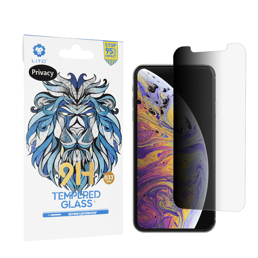 Privacy Screen Protector Folie Lito Classic voor Apple iPhone 11 Pro Max / XS Max, Gehard Glas, Volledige Lijm, 2.5D