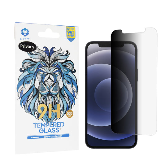 Privacy Screen Protector Folie Lito Classic voor Apple iPhone 12 / 12 Pro, Gehard Glas, Volledige Lijm, 2.5D
