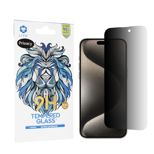 Privacy-Schutzfolie Lito Classic für Apple iPhone 15 Pro Max, gehärtetes Glas, Full Glue, 2.5D
