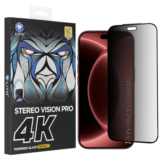 Film de protection d'écran Privacy Lito D+ Max 4K pour Apple iPhone 18 Pro Max, Verre trempé, Collage intégral