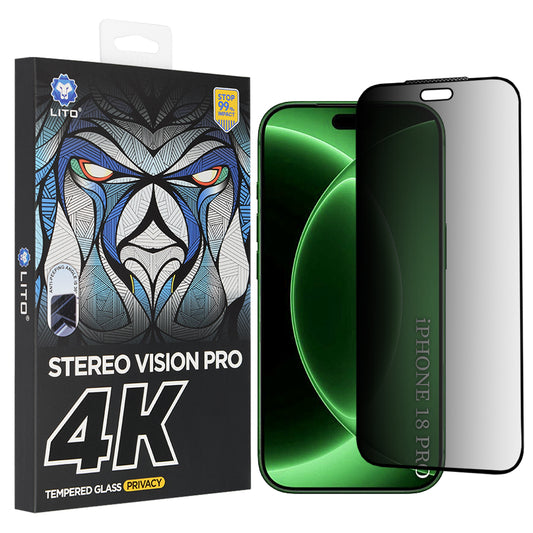Film de protection d'écran Privacy Lito D+ Max 4K pour Apple iPhone 18 Pro, Verre trempé, Collage intégral