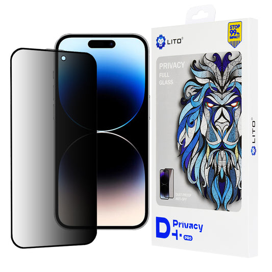 Privacy Screen Protector Folie Lito D+ Pro voor Apple iPhone 14 Pro, Gehard Glas, Volledige Lijm