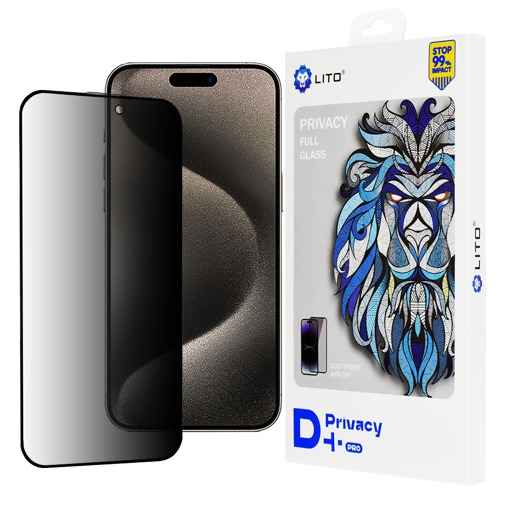 Privacy-Schutzfolie Lito D+ Pro für Apple iPhone 15 Pro Max, gehärtetes Glas, Vollkleber
