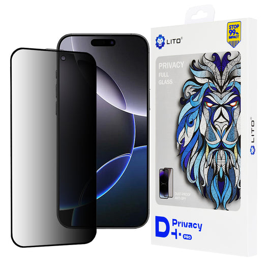 Privacy-Schutzfolie Lito D+ Pro für Apple iPhone 16 Pro Max, gehärtetes Glas, Vollkleber