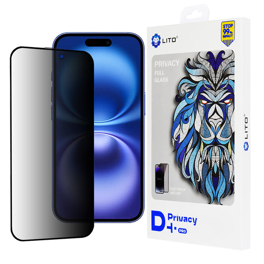 Privacy Screen Protector Folie Lito D+ Pro voor Apple iPhone 16, Gehard Glas, Volledige Lijm
