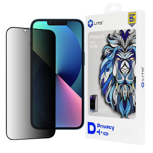 Privacy Screen Protector Folie Lito D+ Pro voor Apple iPhone 17e / 16e / 14 / 13 Pro, Gehard Glas, Volledige Lijm