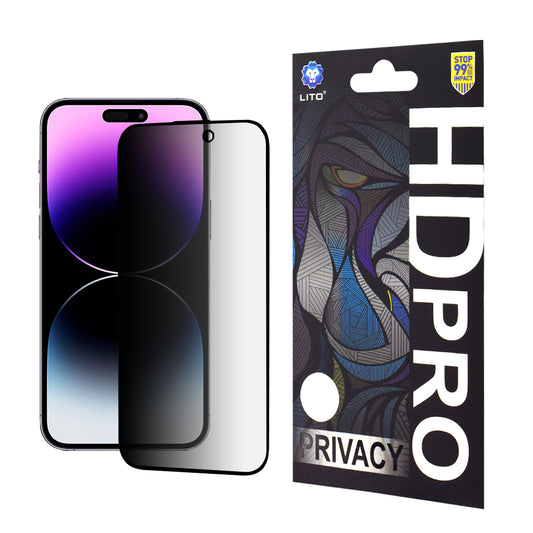 Privacy Screen Protector Lito HD Pro voor Apple iPhone 14 Pro Max, Gehard Glas, Volledige Lijm