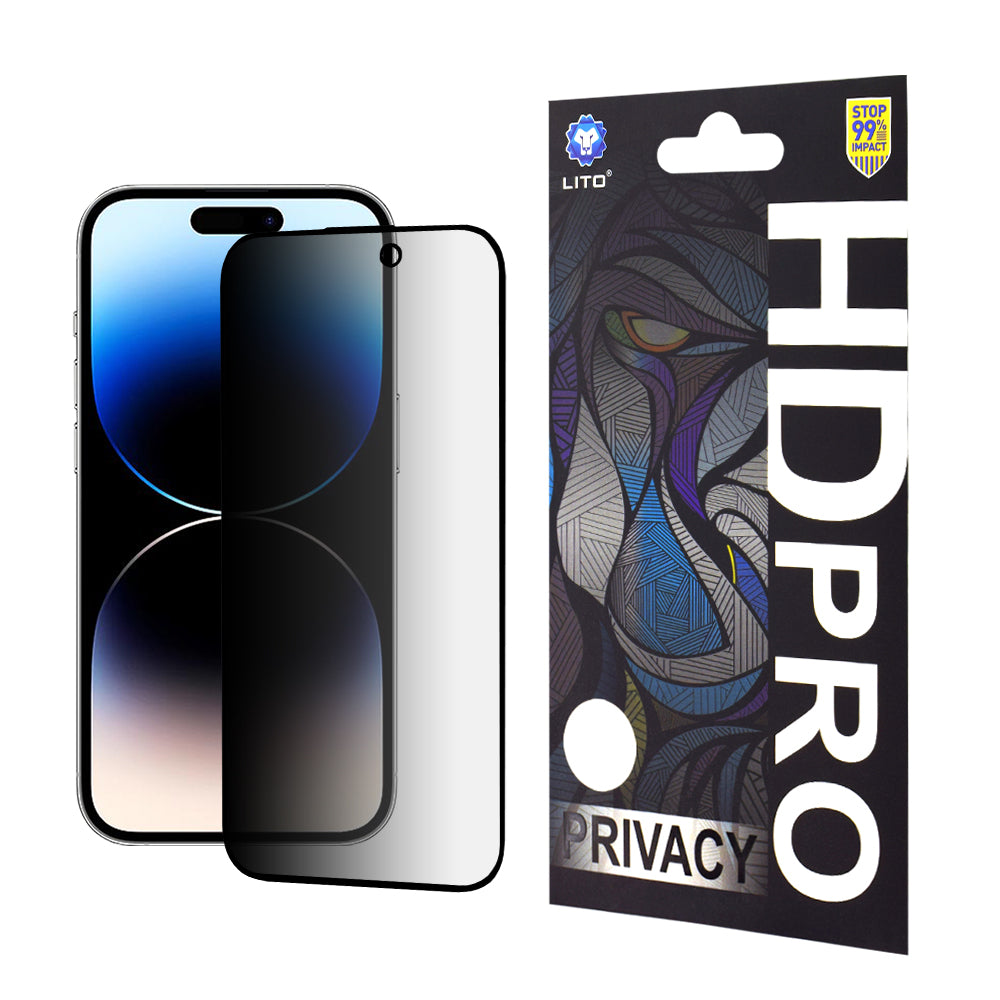 Privacy-Schutzfolie Lito HD Pro für Apple iPhone 14 Pro, gehärtetes Glas, Full Glue