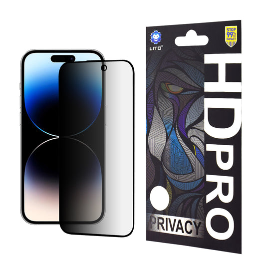 Privacy-Schutzfolie Lito HD Pro für Apple iPhone 14 Pro, gehärtetes Glas, Full Glue