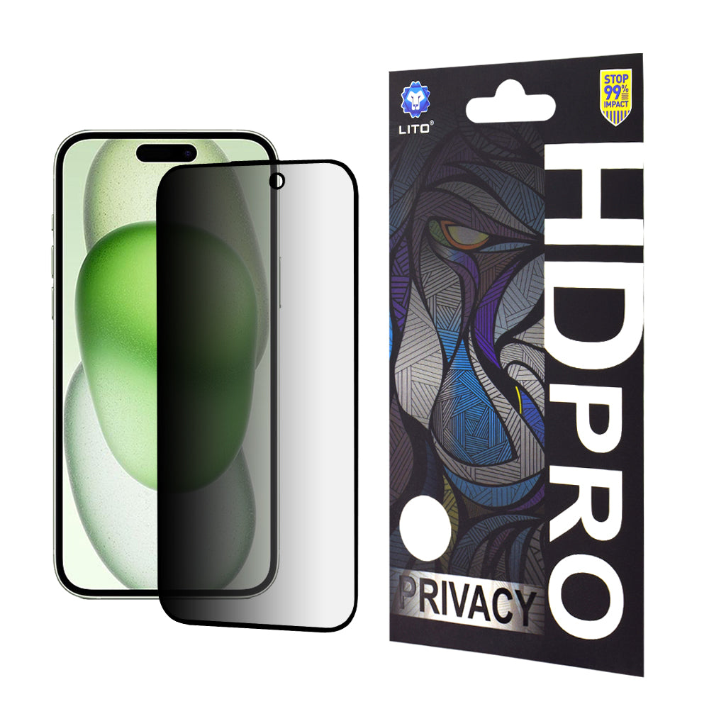 Film de protection d'écran Privacy Lito HD Pro pour Apple iPhone 15 Plus, Verre Trempé, Collage Complet