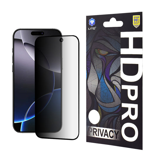 Privacy-Schutzfolie Lito HD Pro für Apple iPhone 16 Pro Max, gehärtetes Glas, Vollkleber