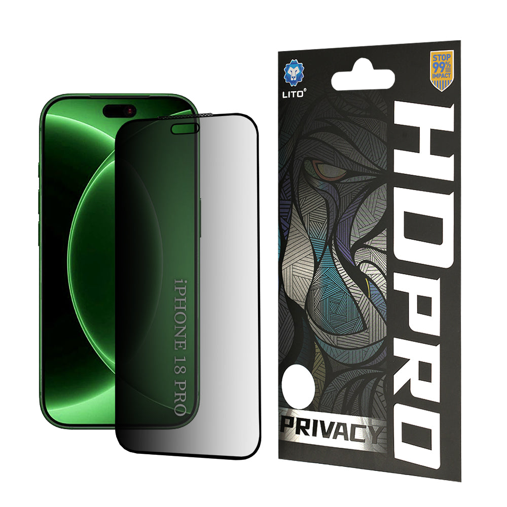 Privacy-Schutzfolie Lito HD Pro für Apple iPhone 18 Pro, gehärtetes Glas, Full Glue