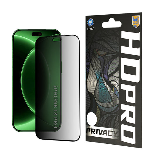 Film de protection d'écran Privacy Lito HD Pro pour Apple iPhone 18 Pro, Verre trempé, Collage complet
