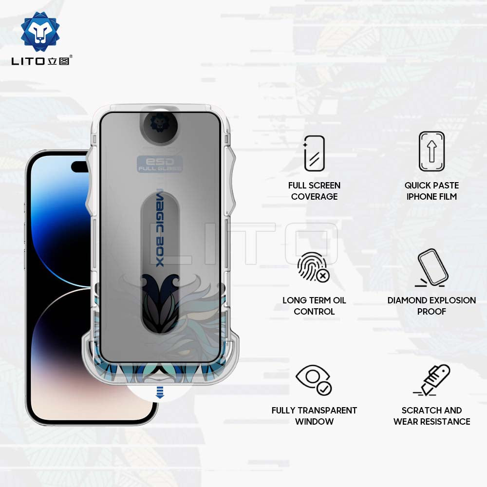Privacy Screen Protector Lito Magic Glass Box D+ Tools for Apple iPhone 12 Pro Max, Tempered Glass, Full Glue