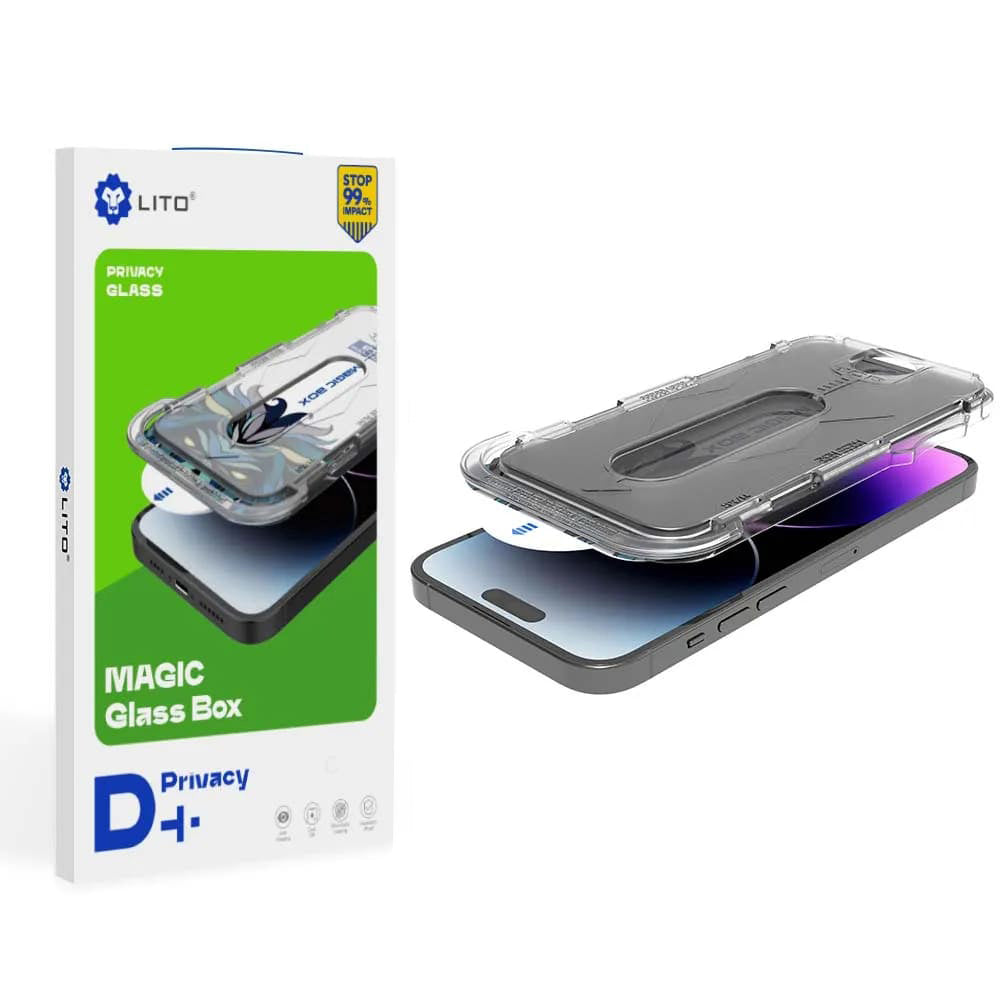 Privacy Screen Protector Lito Magic Glass Box D+ Tools for Apple iPhone XS Max, Tempered Glass, Full Glue