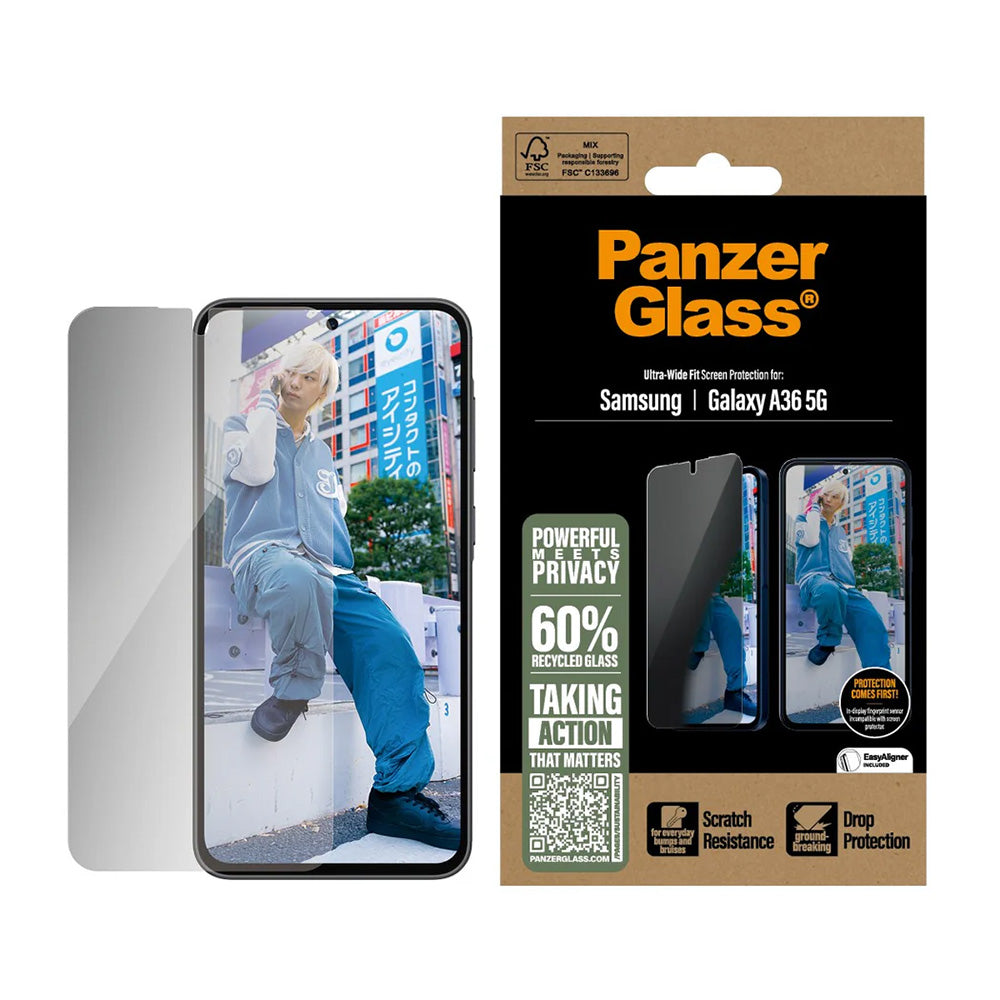 Beschermfolie Privacy Scherm PanzerGlass Ultra-Wide Fit voor Samsung Galaxy A36 A366, Gehard Glas, Volledige Lijm
