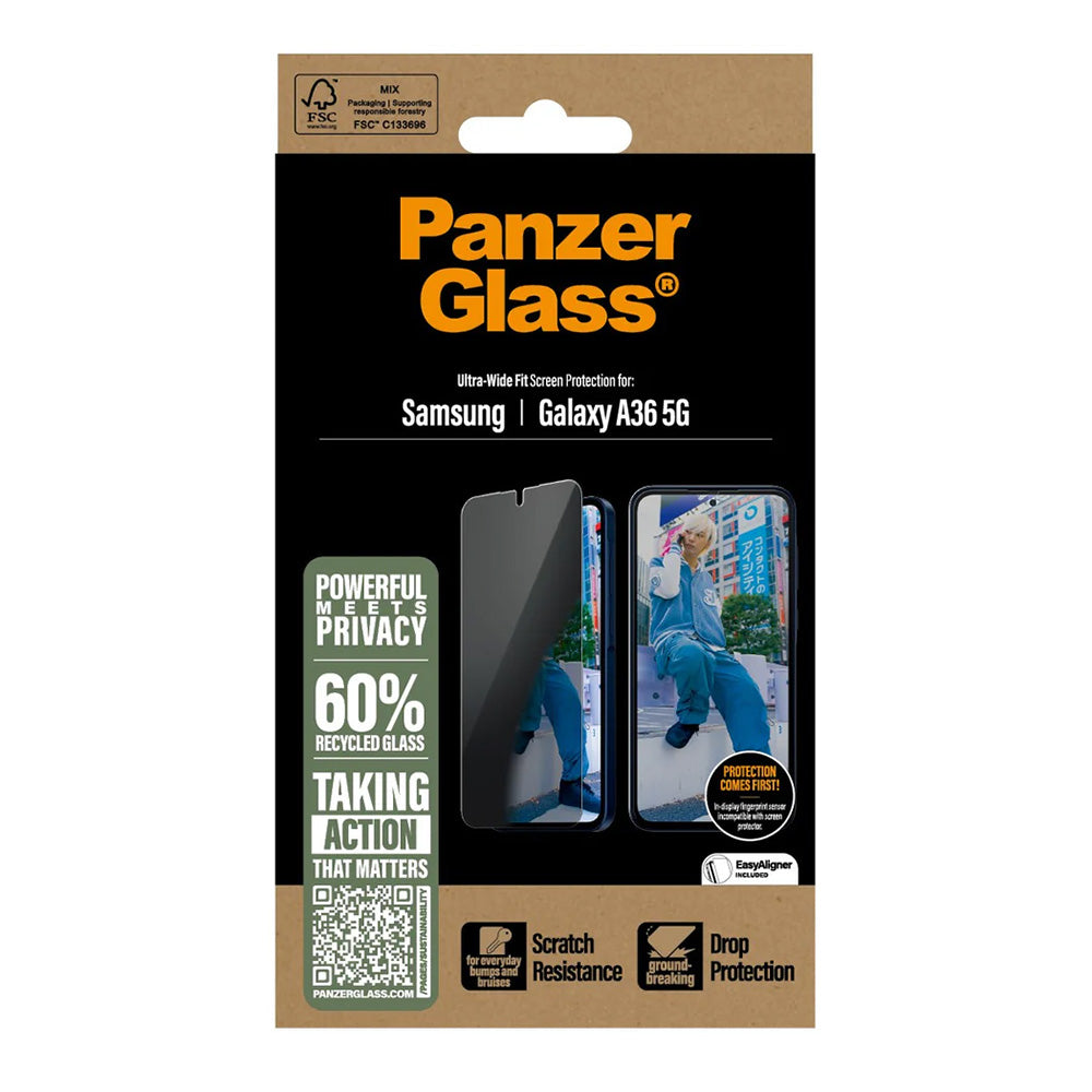 Beschermfolie Privacy Scherm PanzerGlass Ultra-Wide Fit voor Samsung Galaxy A36 A366, Gehard Glas, Volledige Lijm