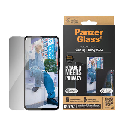 Privacy-schermbeveiligingsfolie PanzerGlass Ultra-Wide Fit voor Samsung Galaxy A55 5G A556, Gehard Glas, Volledige Lijm