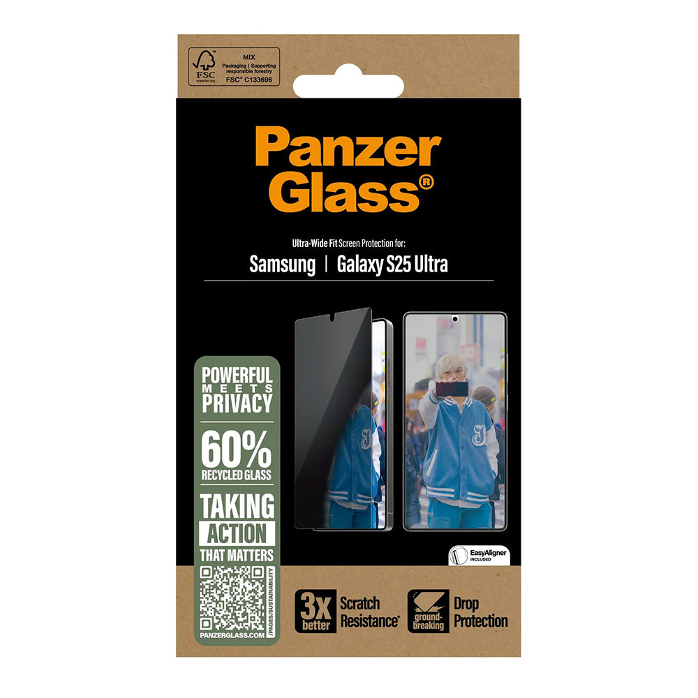 Film de protection Écran Privacy PanzerGlass Ultra-Wide Fit pour Samsung Galaxy S25 Ultra S938, Verre Trempé, Full Glue