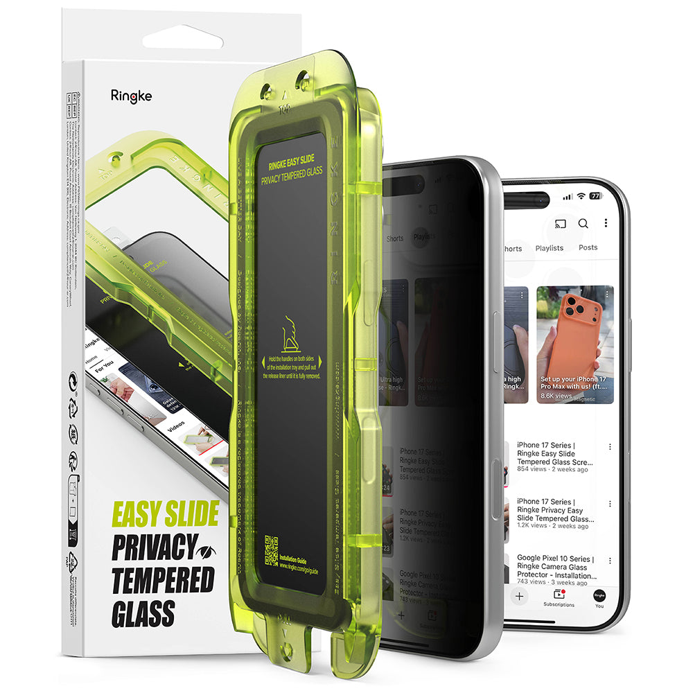 Privacy Screen Protector Ringke Easy Slide voor Apple iPhone 18 Pro, Gehard Glas, Volledige Lijm, Set van 2 stuks