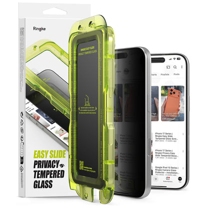 Privacy Screen Protector Ringke Easy Slide voor Apple iPhone 18 Pro, Gehard Glas, Volledige Lijm, Set van 2 stuks
