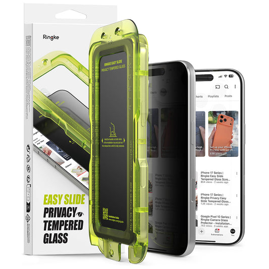 Privacy Screen Protector Ringke Easy Slide voor Apple iPhone 18 Pro, Gehard Glas, Volledige Lijm, Set van 2 stuks