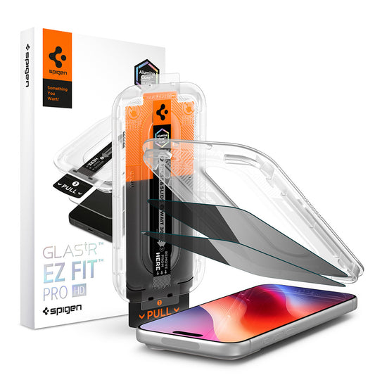Privacy Screen Protector Spigen GlastR EZ FIT Pro HD voor Apple iPhone 18 Pro, Gehard Glas, Volledige Lijm, Set van 2 stuks AGL12027