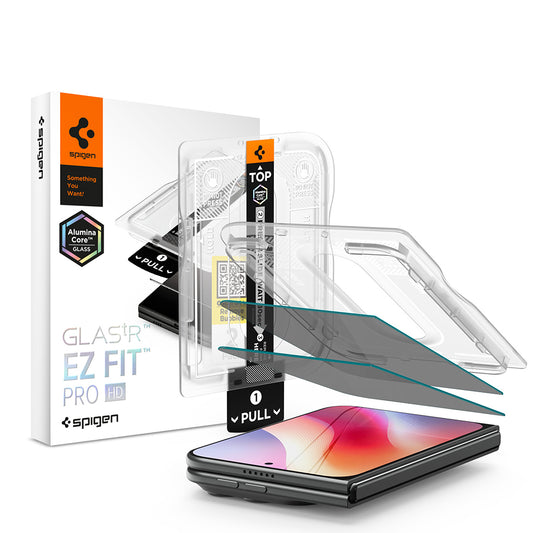 Außenschutzfolie Privacy Spigen GlastR EZ FIT Pro HD für Apple iPhone Duo, Gehärtetes Glas, Vollkleber, 2er-Set AGL12015