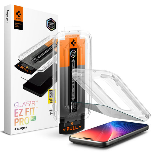 Schutzfolie Privacy Spigen GlastR EZ FIT Pro für Apple iPhone 17 Pro / 17 / 16 Pro, Gehärtetes Glas, Vollverklebung