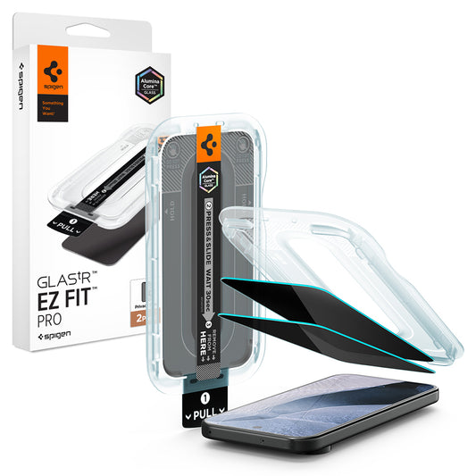Privacy Screen Protector Folie Spigen GlastR EZ FIT Pro voor Google Pixel 11 Pro / 10 Pro, Gehard Glas, Volledige Lijm, Set van 2 stuks AGL11481
