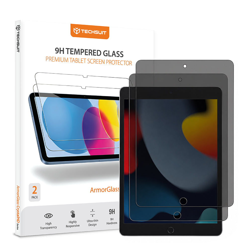Privacy Screen Protector Techsuit ArmorGlass CrystalHD voor Apple iPad 10.2 (2021), Gehard Glas, Volledige Lijm, Set van 2 stuks
