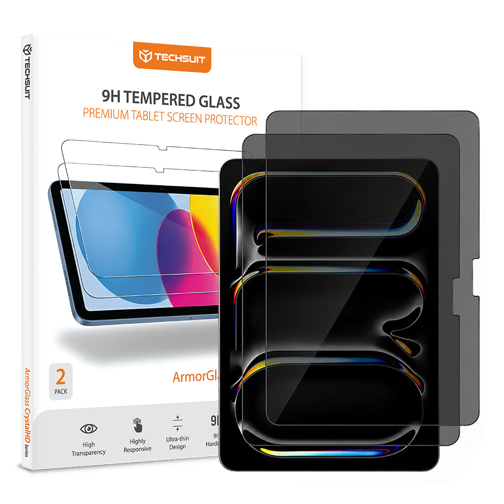 Privacy Screen Protector Techsuit ArmorGlass CrystalHD voor Apple iPad Air 13 (2026), Gehard Glas, Volledige Lijm, Set van 2 stuks