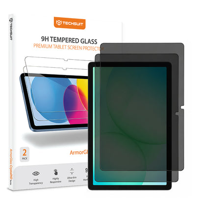 Privacy-Schutzfolie Techsuit ArmorGlass CrystalHD für Samsung Galaxy Tab A11+ / Tab A9+, gehärtetes Glas, Full Glue, 2 Stück Set
