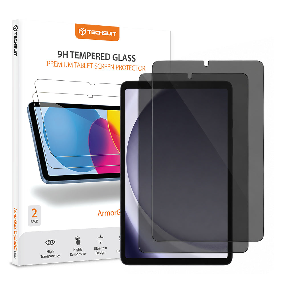 Privacy Screen Protector Techsuit ArmorGlass CrystalHD voor Samsung Galaxy Tab A11 / Tab A9, Gehard Glas, Volledige Lijm, Set van 2 stuks
