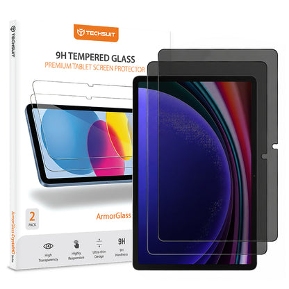 Privacy Techsuit ArmorGlass CrystalHD schermbeschermfolie voor Samsung Galaxy Tab S10 Lite, gehard glas, volledige lijm, set van 2 stuks
