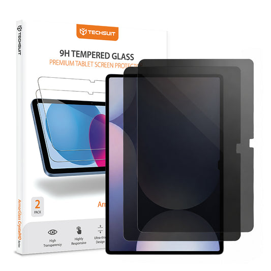 Privacy-Schutzfolie Techsuit ArmorGlass CrystalHD für Samsung Galaxy Tab S10+ / Tab S9 FE+, gehärtetes Glas, Full Glue, 2 Stück Set