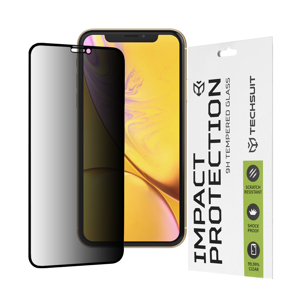 Film de protection d'écran Privacy Techsuit pour Apple iPhone 11 / XR, Verre trempé, Collage complet, 111D
