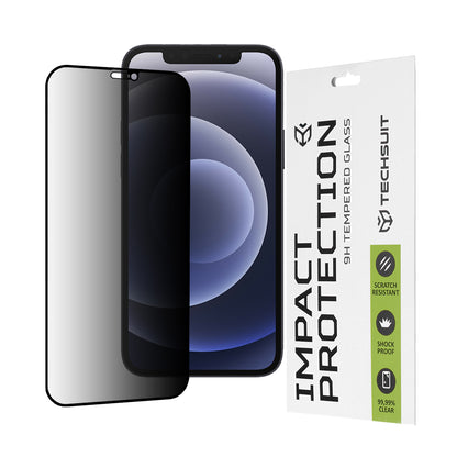 Privacy-Schutzfolie Techsuit für Apple iPhone 12 / 12 Pro, gehärtetes Glas, Full Glue, 111D