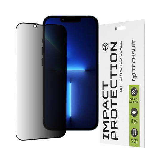 Film de protection d'écran Privacy Techsuit pour Apple iPhone 14 Plus / 13 Pro Max, Verre Trempé, Collage Complet, 111D