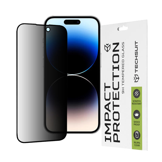 Film de protection d'écran Privacy Techsuit pour Apple iPhone 14 Pro, Verre Trempé, Full Glue, 111D