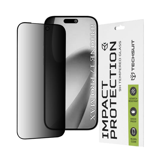 Film de protection écran Privacy Techsuit pour Apple iPhone 17 Pro Max, Verre Trempé, Full Glue, 111D