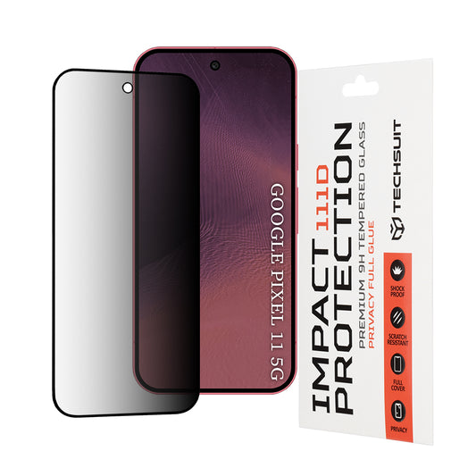 Film de protection d'écran Privacy Techsuit pour Google Pixel 11 Pro / 11, Verre trempé, Full Glue, 111D