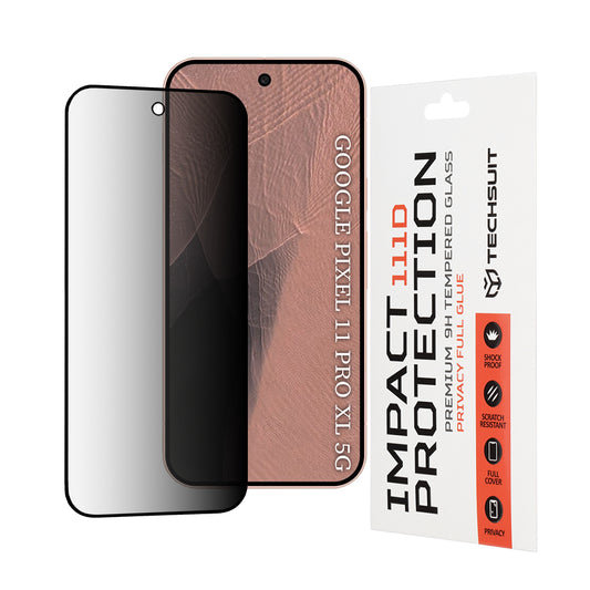 Film de protection d'écran Privacy Techsuit pour Google Pixel 11 Pro XL, Verre Trempé, Full Glue, 111D