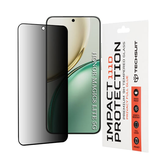 Film de protection écran Privacy Techsuit pour Honor Magic8 Lite, Verre Trempé, 111D